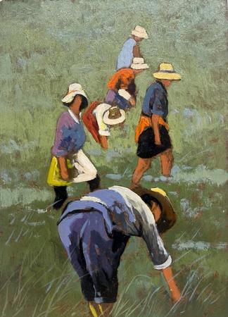 Quadro di  Anonimo Contadini  - olio tavola 